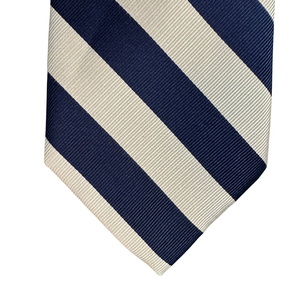 Jos. A. Bank Mens Silk Tie Navy Blue Silver White Repp Stripe Necktie